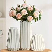 White Ceramic Vase Set Of 3 Boho For Modern Home DecorNordic Minimalism Decor Office Entryway Living Room Centerpiece Table Decorations Vases - White3Set - View 5