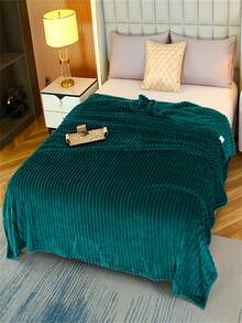 1 pieza Manta de peluche súper suave a rayas, decoración de dormitorio, piel de conejo falsa con corte a rayas anchas, decoración del hogar rosa, manta de franela de peluche de leche, Halloween, manta de siesta casual, regalo de Navidad, manta pequeña para siesta en la oficina, manta decorativa para la habitación - Verde Oscuro - Ver 8