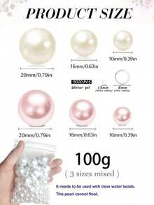 200g Perlas artificiales flotantes sin agujeros, tamaño mixto 10mm/16mm/20mm, para rellenar jarrones, decoración de bodas, decoración de velas flotantes, centro de mesa del hogar, adecuado para manualidades de bodas, cumpleaños, fiestas temáticas, Halloween, centro de mesa navideño (incluye perlas de agua) - Rosa + Blanco - Ver 8