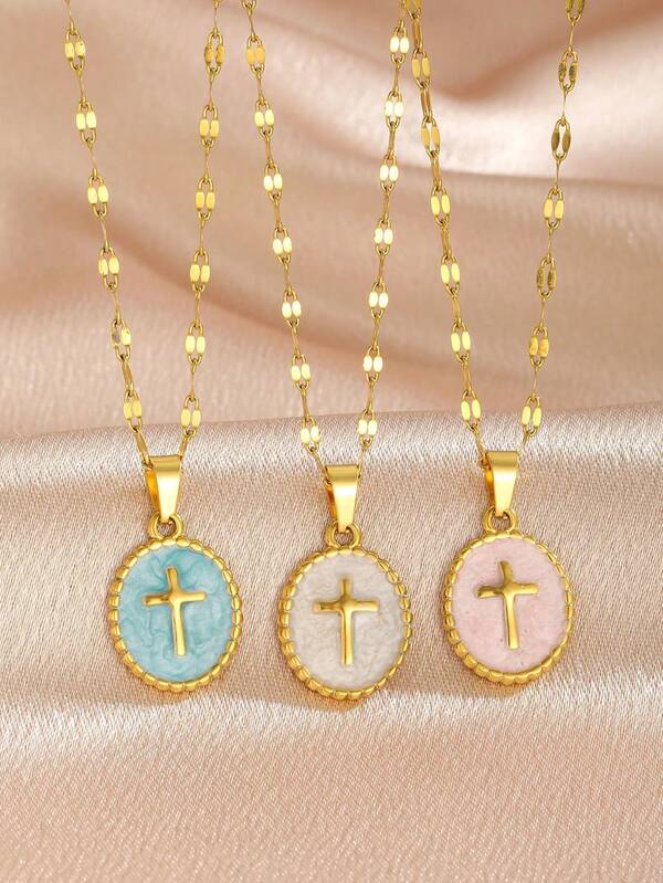 1PC Simple Versatile Multi-Color Cross Pendant Necklace For Women & Girls - Daily Wear/Street Style/Party/Festival/Date Accessory, Exclusive Gift For Ascension Day, For Daily Decoration