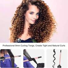 9mm Ceramic Curling Iron With Temperature Display, Adjustable 100-230℃, Rapid Heating, Includes 1pc Heat Resistant Glove - EU C Type Plug(220-240V) - View 2