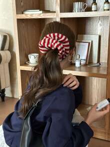 1个女士红白条纹发圈，新款高端发饰，适用于丸子头、马尾辫，头饰弹力带，美发家居饰品 - 紅白色 - 查看 10