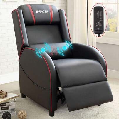 Gaming Massage Recliner Chair Racing Style Single Living Room Sofa Recliner PU Leather Recliner Seat Comfortable Ergonomic Home Theater Seating (Red),24327458