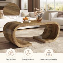 Tribesigns Large Farmhouse Coffee Table, C-Shaped Center Table With Curved Side, Heavy Duty Rectangle Tea Accent Furniture For Living Room, Rustic Brown - Rustic Brown - View 5