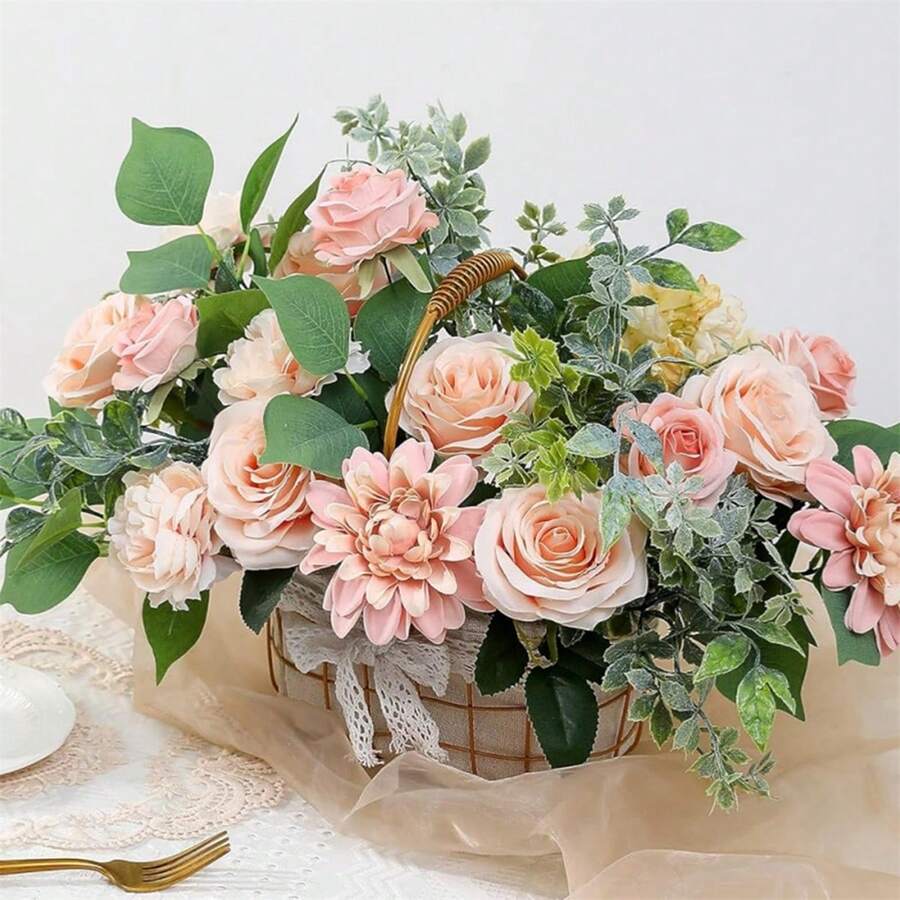 Artificial Rose Box Faux Roses Real Touch Fake Flowers For Home Floral Arrangements Valentines Day Table Centerpiece - 粉色 - 查看 1