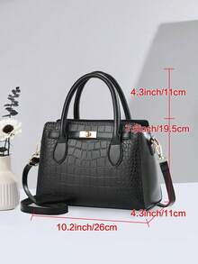 1 Túi xách nữ thời trang dập nổi họa tiết cá sấu, Túi đeo vai dung tích lớn, Thanh lịch & Đa năng, Thích hợp cho các buổi hẹn hò, mua sắm, Quà tặng Ngày của Mẹ - màu đen - Xem 2