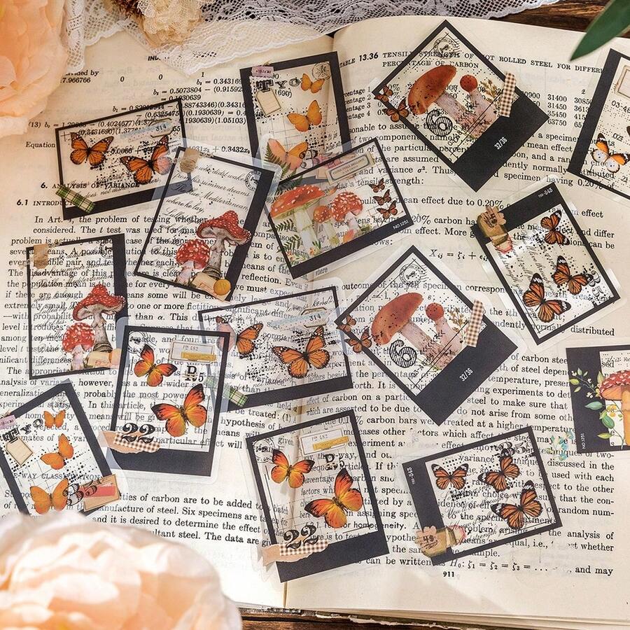 MOCARD 30 件/包花卉主题贴纸，复古创意美学贴纸贴花，DIY 装饰剪贴簿工艺材料，节日礼物，个性化剪贴簿学校用品 - 棕色 - 查看 1