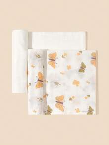 2 Stück/Set Oeko-Tex zertifizierte, bequeme und atmungsaktive Baby-Pucktücher mit Schmetterlingsdruck in Weiß und Kaffee, geeignet für den täglichen Gebrauch