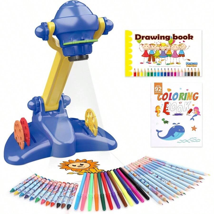 Drawing Projector For Art And Craft Kit Including Colored Pencils Crayons Coloring Books Toys For 3+ Year Old Boys Blue Drawing Kit V2