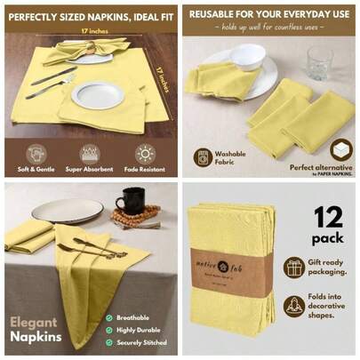 - Juego de 12 servilletas de tela, algodn, tela lavable, servilleta de tela reutilizable, 17x 17 pulgadas, servilletas decorativas de mesa para bodas, cenas, eventos, color blanco