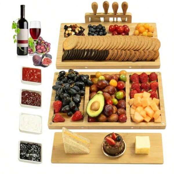 Cheese Boards Gifts Women With Stainless Steel Knives Bowls Charcuterie Board Set For A Picnic Travel Housewarming Gift Wedding Gift Bridal Shower Aperitif Board