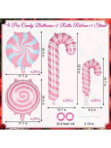 Set de 12 globos con forma de piruleta rosa, incluye globos de papel de aluminio con cinta rizada, adecuado para decoración de cumpleaños, bodas, fiestas, fondos de habitación, decoración navideña, decoración de ventanas navideñas, decoración de arcos de árbol de Navidad