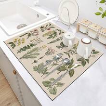 1 pieza Felpudo de secado de platos con estampado de hierbas, almohadilla absorbente para encimera de cocina, felpudo de goteo para tocador de baño, felpudo de drenaje de agua de silicona suave para grifos, posavasos de tocador, felpudo antisalpicaduras de inodoro, accesorios de cocina y baño - Multicolor - Ver 9