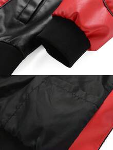 男士图案字母印花时尚百搭皮革长袖夹克 - 紅色 - 查看 5