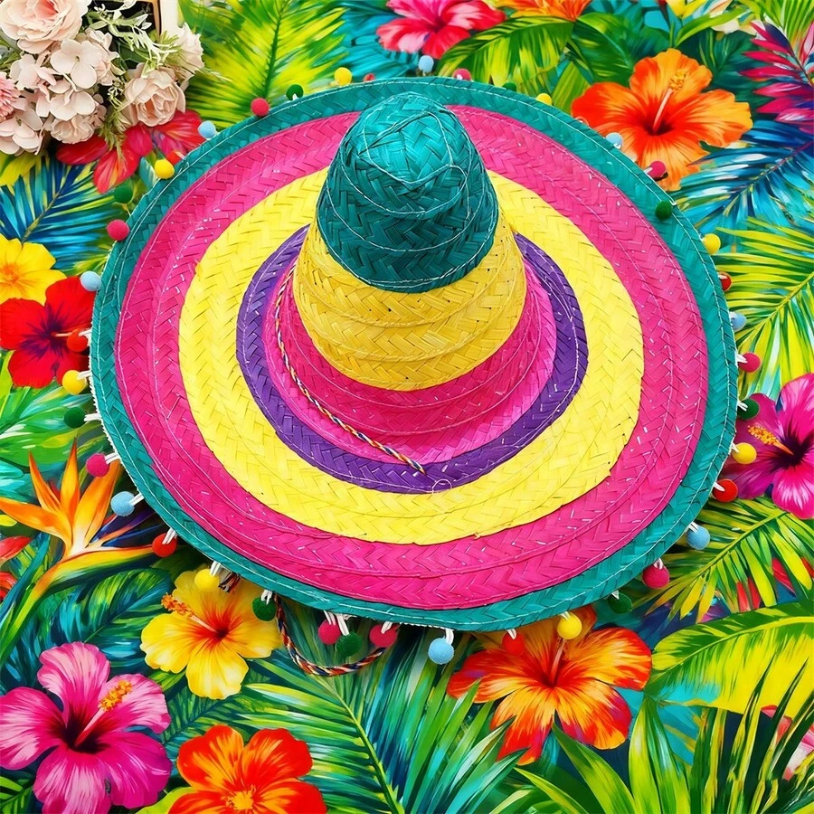 Unisex Carnival Straw Hat Mexican Party Sombrero, Festival Theme Hat Photo Prop For Fiesta Celebration - 彩色 - 查看 1