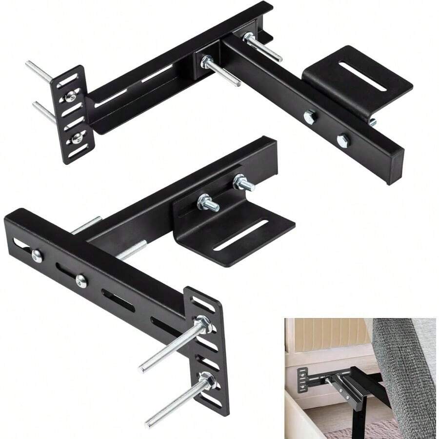 2 PCS Adjustable Headboards Bed Base, Universal Metal Headboard Brackets Kit Mounting Bed Frame And Wall, Black Adjustable Headboard Bracket Compatible With Most Beds - màu đen - Xem 1