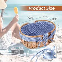 Wicker Picnic Basket With Double Folding Handles,Willow Picnic Hamper,Natural Hand Woven Easter Basket,Easter Eggs And Candy Basket,Bath Toy And  Toy Storage,Gift Packing Basket.Blue,24515599 - 藍色 - 查看 5