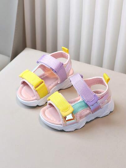 1 双儿童彩色沙滩凉鞋，全新夏季时尚露趾户外软底防滑沙滩鞋，适合女童