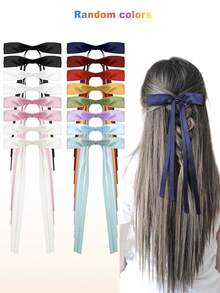 16pcs/8pcs Girls Bowknot Hair Clips, Ribbon Tail Bow Hair Clips, Solid Color Hair Accessories - Multicolor - View 1