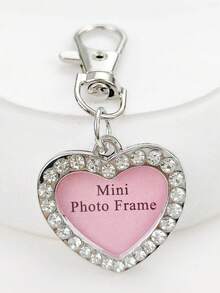 1pc Creative Romantic Rhinestone Heart-Shaped Openable Photo Keychain, Zinc Alloy, Couples Love Expression Heart Keyring, Gift For Her, Daily Wear Christmas