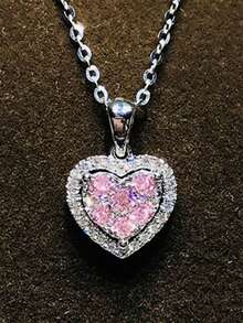 1 PC Glamorous Heart Cubic Zirconia Heart Necklace Pendant For Women Valentine'S Day Gift Wedding Jewelry Valentines,Mom,Mother,Mother's Day,Gift