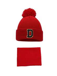 2 piezas/Set Gorros y bufanda de punto para bebé con letras A-Z. Gorro de punto para niñas, gorro de bebé rojo de Navidad, accesorios para bebé, sombreros para niños, gorro elástico para niño y niña de 4 a 8 años