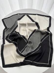 1pc Paisley Print Faux Silk Men's Bandana, Versatile Neck Scarf, Headband, Decoration - Black and White Splicing - View 4