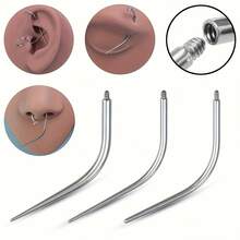 3pcs/Set 18G/16G/14G Hypoallergenic Stainless Steel External/Internal Thread Curved Barbell Tapered Body Piercing Jewelry Insertion Tool Kit, Suitable For Ear/Nose/Lip/Eyebrow/Navel/Tongue Piercing And Stretching