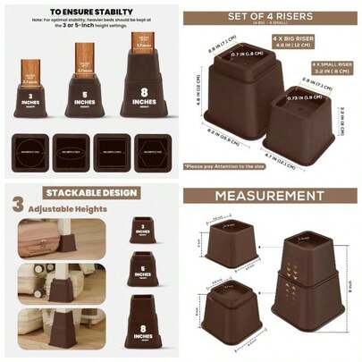 - Adjustable Bed Risers 3, 5, 8 Inch U2013 Heavy Duty Furniture Riser Set Of 4 Beds, Couch Desk U2013 Under Bed Storage Dorm Room Essential U2013 Supports To 1, 300 Lbs U2013 Black