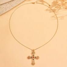 1pc European & American Ins Style Alloy Colorful Gemstone Cross Pendant Necklace, Suitable For Women's Daily Wear