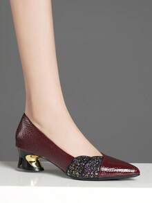 Giày cao gót đính đá thời trang và thoải mái, màu đen, trắng, bạc, nâu, giày công sở, mũi nhọn, gót dày, giày lười, giày nữ đa năng, mùa xuân/thu - rượu vang đỏ - Xem 5