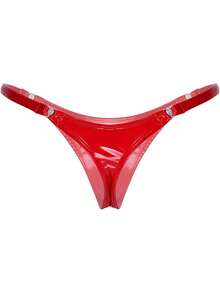 Womens  Metallic Micro Thongs Underwear Latex Panties Low Rise G-String Briefs Clubwear Sexy Low Rise Micro Back G-String Thongs T-Back Tiny Panties - 紅色 - 查看 4