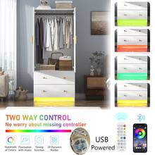 2 Door Wardrobe Closet With Mirror & LED Lights, Bedroom Armoire With Drawers & Shelves, Modern Wooden Armoire Wardrobe Closet With Hanging Rod For Bedroom - White (2Doors) - 查看 5
