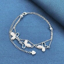 925 Sterling Silver Three Butterflys Charm Bracelet For Women Birthday Party And Daily Wear Elegant Accessories Fashion Jewelry For Holiday Gift / Valentine's Day Gift