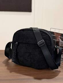 1 件年轻女孩灯芯绒拉链时尚休闲斜挎包，适合日常使用