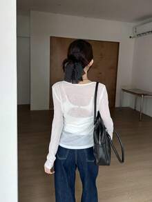 女士V领长袖T恤，百搭防晒，春夏