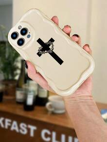 Cross & Thorn Crown Print Shockproof Phone Case For IPhone 17 16 15 14 13 12 11 - Gothic Religious Aesthetic Protective Cover For Women Men Daily Use - 白色 - 查看 3