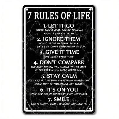 Inspirational Life Rules Wall Art Sign 5.91x7.87inch - Motivational Quotes Metal Plate, No Electricity Or Battery Required, Featherless, Versatile Decor For Home, Office, Classroom - Easy Hang, Ideal Gift.