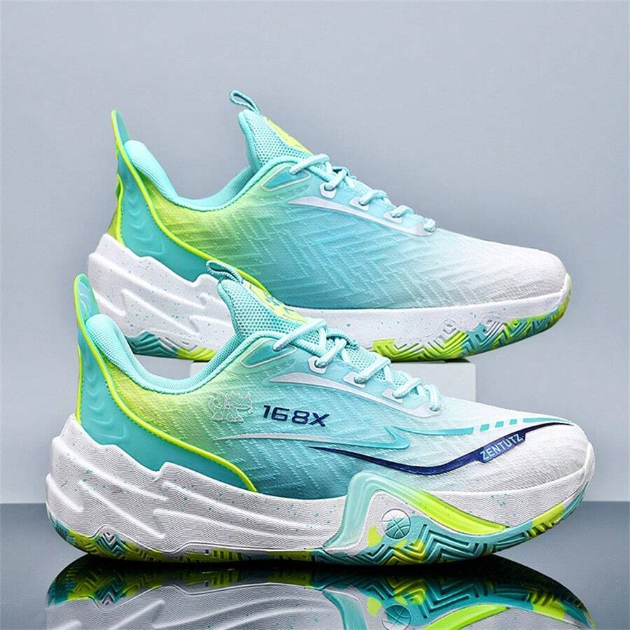 Men's Lace-Up Professional Training Plus Size Basketball Shoes, Running Competition Sports Breathable Sneakers, Hollow Outsole Anti-Slip Shock Absorption, Knitted Breathable Upper, High-Quality Reliable Men's Basketball Shoes, Comfortable Shock Absorption Anti-Slip Sports Casual Shoes, Unisex Basketball Shoes, Size: 35-45 - White Moon - View 1