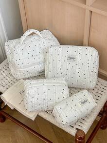 1Pc/Set Lace Fabric Polka Dot Decorate Stripped Pattern Fluffy And Soft Women Makeup Bag Travel Zipper Cosmetic Bag Storage Pouch Cute Toiletry Bag Large Capacity Make Up Organizer Makeup Bag Set Cosmetic Organizer Make Up Bag Travel Skincare Makeup Storage Bag With Handle Multifunctional Storage Bag Back To School Supplies Travel Essentials Cruise Essentials Dorm Essentials Birthday Gift Wedding Bridesmaid Gift Mom's Gift New Year's Gift - Multicolor - View 3