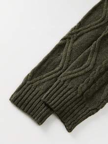 FOR BEAUTY 秋冬新款圆领扭结印花长袖针织衫，女士宽松苔藓绿简约通勤风套头衫，休闲舒适保暖上衣，新年 - 墨綠色 - 查看 7