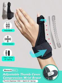 1 Pc-Adjust-To-Fit Thumb Stabilizer With 1 Splint &1 Spring, Wrist Brace, Thumb Splint, Thumb Brace For Men And Women, Suitable For Daily Work And Life, Fits Right Or Left, Black/ Grey - Multicolor - View 3