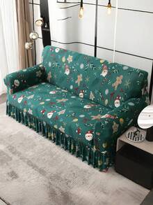 Christmas Party Decoration Ruffled Sofa Cover (Including Santa Claus, Snowflake And Gingerbread Patterns) Polyester Fiber Sofa Cover, Home Decor - Green - View 11