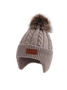 1 Stück Kinder gestrickte Beanie Mütze mit Bommel, warme Ohrenklappe Winter Kappe für Jungen und Mädchen