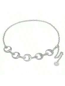 1 chiếc dây thắt lưng kim loại thời trang dành cho nữ, thắt lưng trang trí hình mặt trăng đa năng, dây thắt lưng kim loại nhiều lớp - Bạc - Xem 4