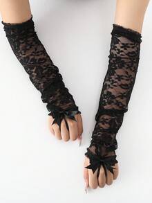 1 双长款露指缎面手套，20 世纪 20 年代风格手套，新娘婚纱配饰，秋季配饰，情人节配饰 - Fingerless Gloves - 查看 3