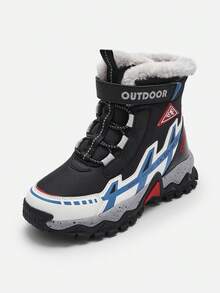 Balabala Boys High-Top Fleece Winter Boots Toddler Warm, Anti-Slip & - Black Tone - View 1