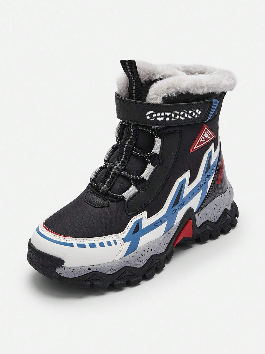 Balabala Boys High-Top Fleece Winter Boots Toddler Warm, Anti-Slip & - Black Tone - View 1