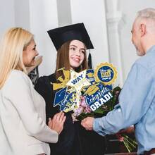 D2025 Graduation Party Decorations - 24 Pcs Class Of 2025 Congrats Grad Table Centerpieces Graduation Table Decorations Sticks Table Toppers For Graduation Party Blue Gold - Bluegold - View 5