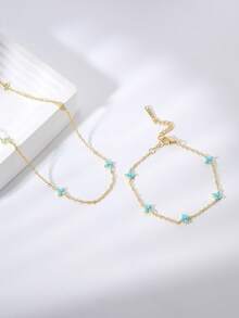 Bộ 2 chiếc vòng tay và vòng cổ bằng đồng Cubic Zirconia hình cỏ ba lá, thích hợp làm quà tặng cho phụ nữ, đeo hàng ngày - Cỏ bốn lá - Xem 10